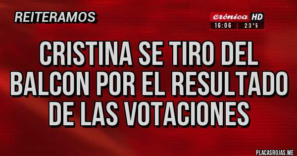 Placas Rojas - Cristina se tiro del balcon por el resultado de las votaciones
