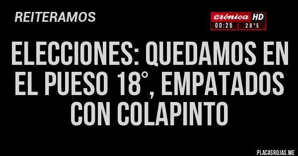 Placas Rojas - Elecciones: Quedamos en el pueso 18°, empatados con Colapinto
