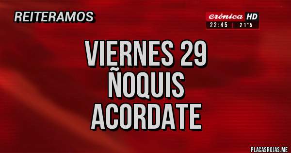 Placas Rojas - Viernes 29
Ñoquis
Acordate